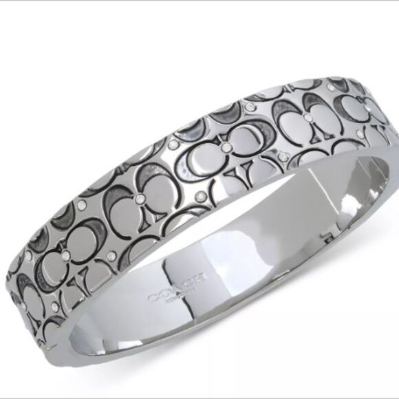 COACH-Silver-Tone Crystal Quilted C Bangle Bracelet - Picture 1 of 3